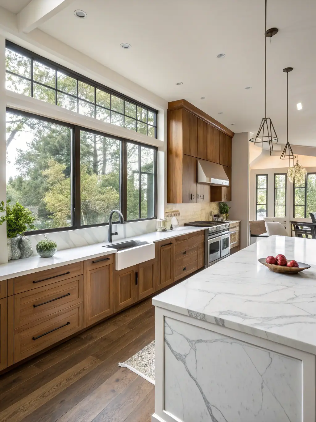A modern kitchen remodel featuring new cabinets, countertops, and stainless steel appliances, highlighting C2C Properties LLC's remodeling expertise.